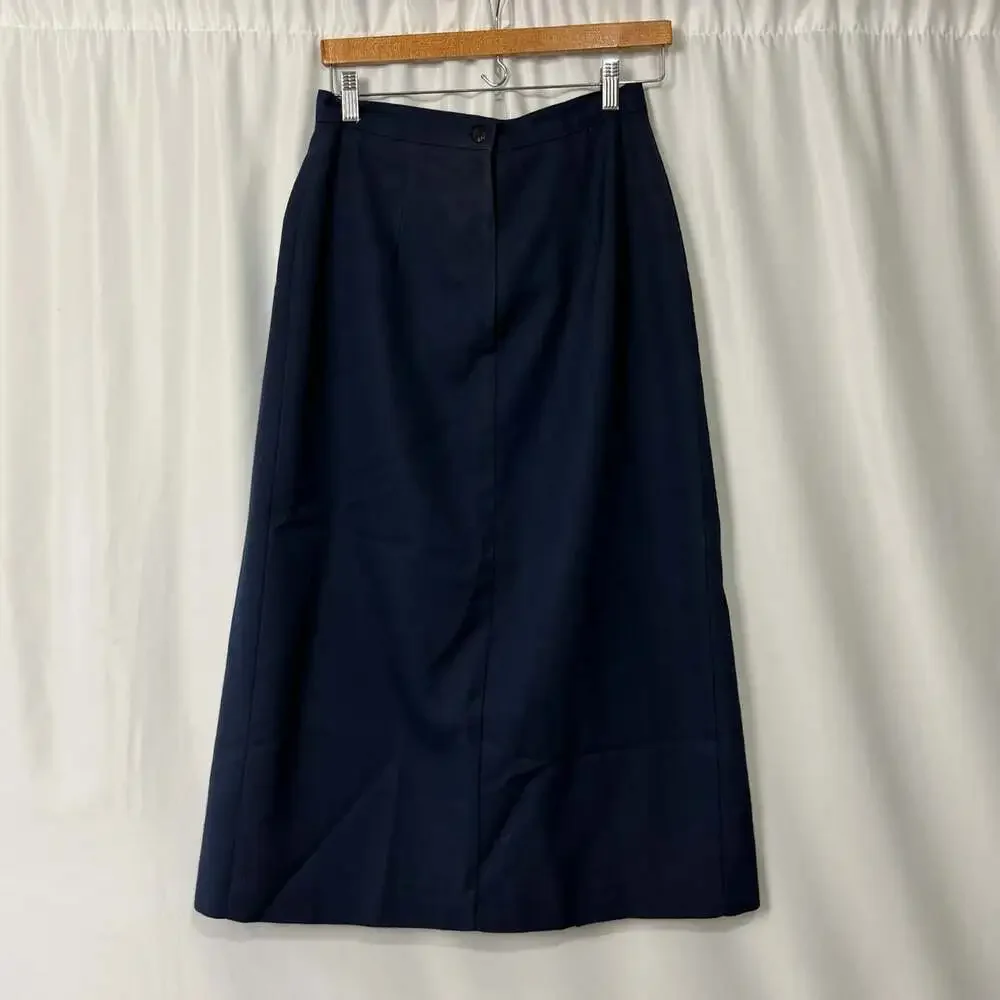 Vintage Michele Navy Blue Knife Pleat Midi A-Line Skirt No Size Tags